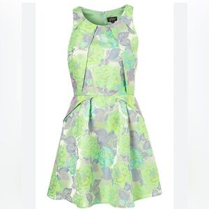 💚 Topshop PETITE Green Floral Peplum Fit-and-Flare Dress